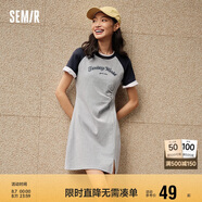 森馬連衣裙女插肩袖修身收腰夏季字母開叉短裙運動風109324114025