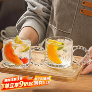 青蘋果無鉛玻璃茶杯加厚雕花把杯水杯飲料杯高顏值復(fù)古雕花杯六只