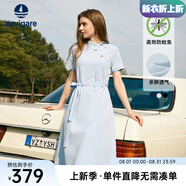 Navigare意大利小帆船短袖連衣裙女士夏季棉質(zhì)斜領(lǐng)裙子時(shí)尚顯瘦半袖a字裙 冰水藍 L 碼