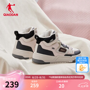喬丹QIAODAN【風(fēng)向】板鞋女高幫皮革運動(dòng)鞋潮流休閑鞋 云粉色鐵灰色（加絨版） 35