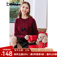 betu百圖女裝冬季毛衣圓領(lǐng)小熊蝴蝶結(jié)針織衫減齡百搭毛衣女2212T11 紅色 S