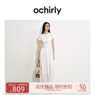 歐時(shí)力OCHIRLY 褶飾A字連衣裙長(cháng)裙法式復古顯瘦2025年夏季新款女裝 米白 XS