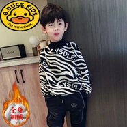 G.DUCKKIDS童裝男童冬裝加厚毛衣2024新款中大童男孩秋冬款套頭洋氣韓版潮 黑白條紋【F112斑馬套頭衫】 100建議2-3歲