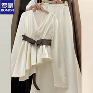 羅蒙（ROMON）品牌小香風(fēng)不規則襯衫連衣裙子女裝秋季2025新款魚(yú)尾裙長(cháng)裙搭配 【白色套裝】含腰帶 S 40/45kg/