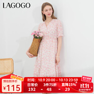 LAGOGO氣質(zhì)法式碎花V領(lǐng)連衣裙女拉谷谷夏季新款印花田園風(fēng)高腰裙 混色(Y0) S