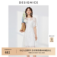 迪賽尼斯（DESIGNICE）2024年夏季新款米白簡(jiǎn)約風(fēng)氣質(zhì)蕾絲裙圓領(lǐng)連衣裙 米色 S