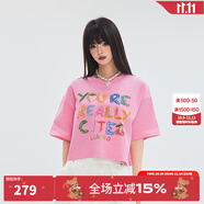 LALABOBO[商場(chǎng)款]純棉寬松短袖t恤女裝25夏新款辣妹露腰短上衣LBEB-WSDT38 粉色 M