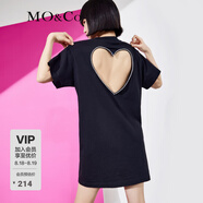 MO&Co.夏愛心露背連衣裙T恤白色連衣裙棉質小黑裙 黑色 S 160