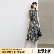 顏域設計感時(shí)尚連衣裙女2024新款秋季裙子氣質(zhì)連身裙中長(cháng)款背心裙 黑白花 L