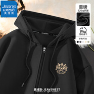 真維斯（JEANSWEST）連帽開衫衛(wèi)衣中性風(fēng)重磅潮牌青少年春秋外套簡約休閑男女同款帽衫 黑色（吉祥舞獅X） M (推薦95-110斤)