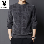 花花公子（PLAYBOY）男士秋冬季新款長(cháng)袖T恤毛衣圓領(lǐng)加絨加厚保暖上衣羊毛打底針織衫 1702灰色【加絨】 加厚 M 165建議90-115斤