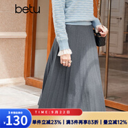 百圖betu女裝秋冬新款半身裙法式百褶高腰顯瘦A字針織裙女2310T76 灰色 M