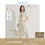 茵曼（INMAN）夏季植物碎花印花女裝全棉半身裙緊腰a字傘裙子 杏色-半身裙 L