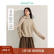 茵曼（INMAN）2025秋冬女裝新款簡(jiǎn)約靜奢圓領(lǐng)套頭圍巾羊毛衫寬松長(cháng)袖針織毛衣 淺卡其 XL
