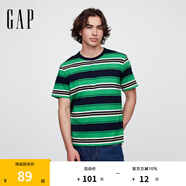 Gap【情人節(jié)】男女裝夏季基礎(chǔ)款圓領(lǐng)純棉寬松短袖T恤上衣美版796255 綠色條紋 M 美碼 L亞洲碼180/96A