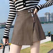 羅蒙不規則PU皮裙女秋冬2026新款韓版高腰a字短褲裙顯瘦百搭半身裙褲 高品質(zhì)咖色 668 XL 建議120-130斤