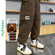 木木屋（mumuwu）男童加絨褲子運動褲中大童一體絨長褲冬款冬季保暖燈芯絨冬裝潮款 棕色 110