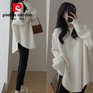 皮爾卡丹（pierre cardin）紅色毛衣女2025秋裝新款秋冬法式別致絕美獨特針織打底衫內搭上衣 米白色 S 80斤-95斤