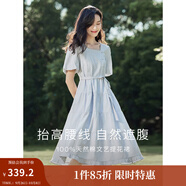 茵曼（INMAN）連衣裙高級感法式方領(lǐng)2025夏女裝新品收腰提花休閑氣質(zhì)高級感顯瘦 藍色 S