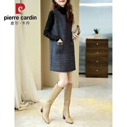 皮爾卡丹小香風(fēng)修身圓領(lǐng)粗花呢遮肉背心裙輕奢法式春秋背心裙氣質(zhì)連衣裙女 藏青色 單件背心裙 L 106-116斤