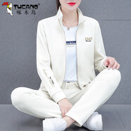 啄木鳥(niǎo)燈芯絨運動(dòng)套裝2025春秋季女裝新款時(shí)尚西式休閑三件套 米白色 M (80-95斤)