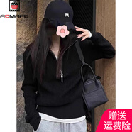 AEMAPE半拉鏈高領(lǐng)毛衣打底衫女2025秋冬新款內搭針織衫百搭上衣設計感女 黑色 M 45/55kg