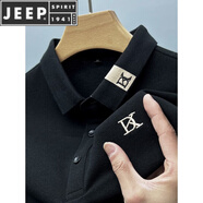 JEEP SPIRIT23夏新款純棉短袖t恤男士翻領(lǐng)休閑polo寬松爸爸短袖上衣潮 黑色 (短袖款POLO衫) M 165