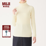 無印良品 MUJI 女式 寬羅紋 高領(lǐng)毛衣 長袖針織衫  W9AA872 米白色 XS