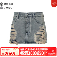 ACNE STUDIOS25春夏新品女士棉質(zhì)復古水洗牛仔半裙破洞半裙 藍色 L (40)