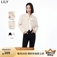 LILY秋新款女裝復古小香風(fēng)氣質(zhì)純色顯瘦寬松圓領(lǐng)短外套小個(gè)子 703米色 S