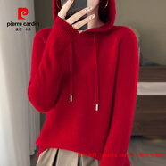 皮爾卡丹（pierre cardin）羊毛減齡連帽衛(wèi)衣女羊絨針織衫帽衫寬松打底衫羊毛衫大碼毛衣 車?yán)遄蛹t S