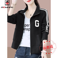 AEMAPE立領(lǐng)棒球服外套女開衫2025春秋季新款寬松短款休閑運(yùn)動(dòng) 黑色 3XL 建議145斤-160斤