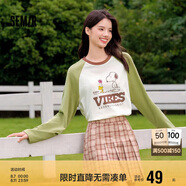 森馬史努比長袖t恤女中長款撞色春秋純棉高克重上衣109524101006