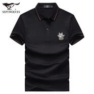 七匹狼男士短袖T恤翻領(lǐng)刺繡動(dòng)物免燙商務(wù)休閑 001(黑色) 001(黑色) 均碼