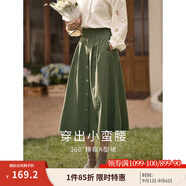 茵曼（INMAN）半身裙女士2025年春季女裝新款復古顯瘦通勤中長(cháng)款純棉長(cháng)裙子 茶綠色 -18518192 L
