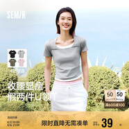 森馬（Semir）短袖t恤女短款假兩件百搭上衣25夏裝顯瘦U領(lǐng)套頭衫109325100015