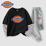 DickiesDickies童裝男童套裝秋季長(cháng)袖t恤兒童純棉打底衫中小童寬松休閑褲 黑/DK紅藍標小-淺花灰/DK紅標K 110 110cm