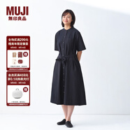 無印良品（MUJI）女式 涼感 短袖襯衫連衣裙女裝裙子純棉25年夏季長裙涼感物語 黑色 M (160/84A)