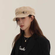 卡姿希（KAACECHY）帽子女款八角帽貝雷帽百搭復古英倫風(fēng)大小頭圍鴨舌帽 拼接皮扣款-米色_春秋冬三季百搭 M(55-59cm)