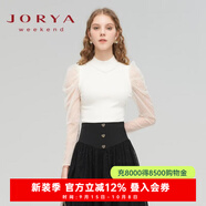 卓雅周末（JORYA weekend）2023秋新款簡約圓領(lǐng)波點網(wǎng)紗釘珠拼接修身針織衫EJWDAX1 米色 S
