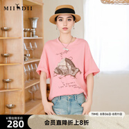 謎底印花T恤短袖女2025夏新款圓領(lǐng)粉色原創(chuàng  )繡花寬松上衣256MT6023 淺桃粉 M