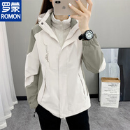 羅蒙（ROMON）爆款沖鋒衣女春秋三合一2025新款小個(gè)子防風(fēng)外套男秋冬情侶款 女 綠白 內膽  三合一 可拆 4XL 女士 145-158斤