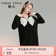糖力【商場同款】冬季新款蝴蝶結裝飾毛衣裙亮片針織連衣裙女 黑色 M