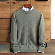 ROWILUX高檔純山羊絨衫男士半高領(lǐng)寬松百搭毛衣鄂爾多斯產(chǎn)套頭菱形針織衫 灰綠 2XL 125 (適合170斤-190斤)