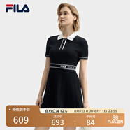 FILA 斐樂(lè)官方女裝編織連衣裙2025夏季新款時(shí)尚簡(jiǎn)約翻領(lǐng)修身裙子 傳奇藍(lán)-NV M 165/84A/M