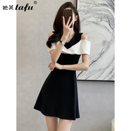 她芙（tafu）品牌女裝連衣裙女夏天氣質(zhì)2025新款短款小個子優(yōu)雅露肩顯瘦裙子 黑色 M