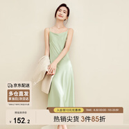 尚都比拉夏季氣質V領通勤吊帶連衣裙高級感光澤性感純欲風小裙子 清新綠 M