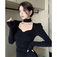 恩若凡女士毛衣小眾打底針織衫上衣黑色高領(lǐng)吊領(lǐng)底襯衫搭配秋冬針織衫 黑色 XL 均碼