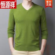 恒源祥（HYX）針織衫男士薄款秋冬雞心領(lǐng)毛衣潮長袖T恤純色V領(lǐng)針織打底衫 665V 領(lǐng)【豆綠】 2XL 180建議155-175斤