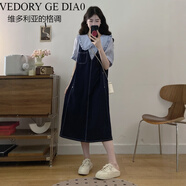 維多利亞的格調(diào)甜美娃娃領(lǐng)連衣裙女夏季新款大碼胖mm顯瘦遮肚假兩件拼接牛仔長裙 長款連衣裙【初夏/微胖妹妹/微胖 M 【建議80-100斤】